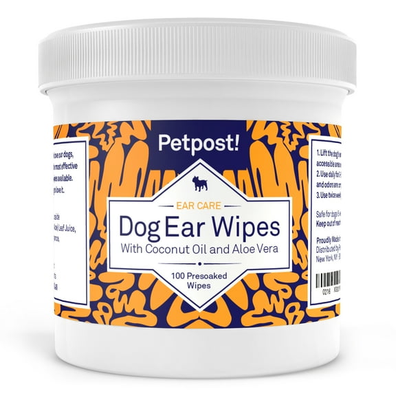 Petpost Coconut Oil Aloe Solution Dog Ear Cleaner Wipes, 100
