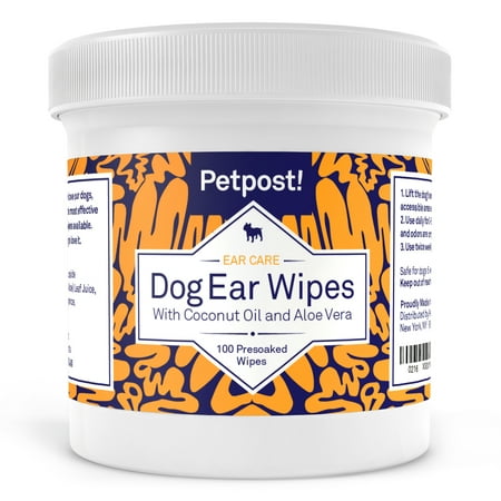 Petpost | Dog Ear Cleaner Wipes - 100 Ultra Soft Cotton Pads in Coconut Oil Aloe Solution - Remedy for Dog Ear Mites & Dog Ear