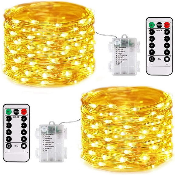 JMEXSUSS 2 Pack 100 LED Fairy Lights, Battery Operated Christmas Lights with Remote, 8 Modes Twinkle String Lights for Bedroom, Wedding, Tree, Indoor Christmas Decor, Warm White