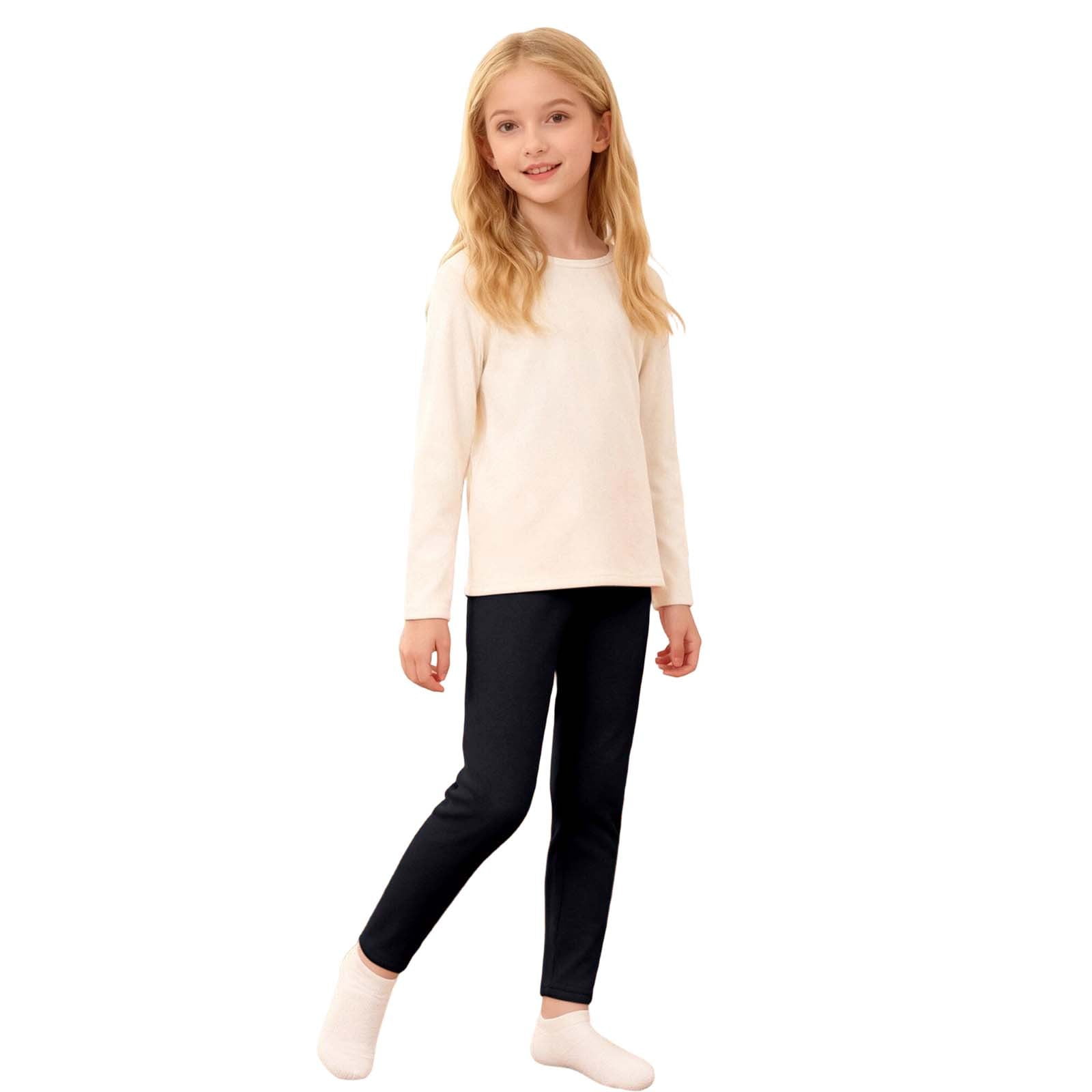 Fgnfyis Girl Leggings Winter Girls Lined Leggings Thickened Thermal Tights Soft Stretch Base Layer Pants for Kids Black 9-10 Years