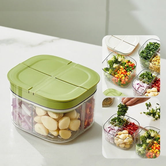 4-Compartment Food Storage Container with Draining Insert | Leak-Proof, Airtight Lid | Dishwasher & Microwave Safe | 13.5x11.3x8.7cm | White/Green/Yellow Options