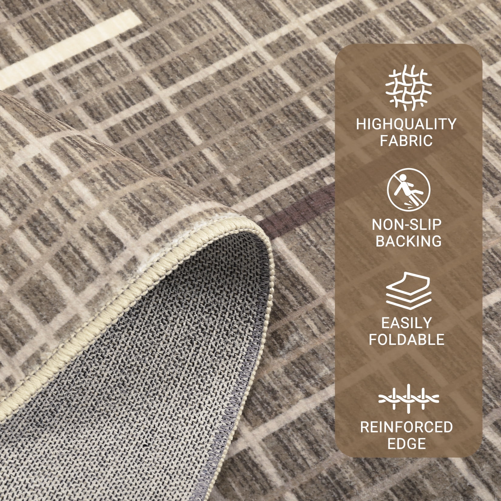 Hasoo Area Rug for Living Room Washable 9x12ft Rug Geometric Grid Rug for Bedroom Dining Room Modern Indoor Carpet Brown