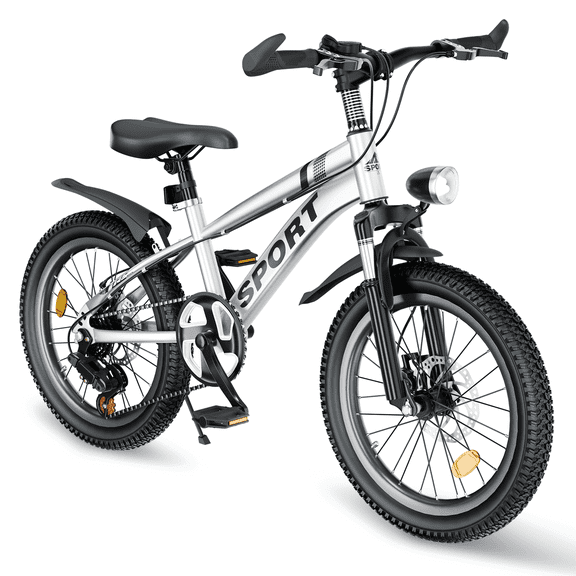 20 inch Mountain Bike, 7-Speed Gears, Dual Disc Brakes, Shock Absorber Front Fork, LED Light, Silver & Pink