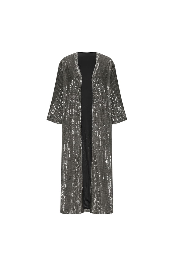 Cardigans for Women Plus Sizes Women's New Fashionable Mid To Long Five Quarter Sleeve Party Sequined Cardigan Jacket