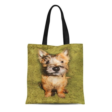 SIDONKU Canvas Tote Bag Brown Pet Terrier Cute Dog Fauna Puppy Best Reusable Handbag Shoulder Grocery Shopping
