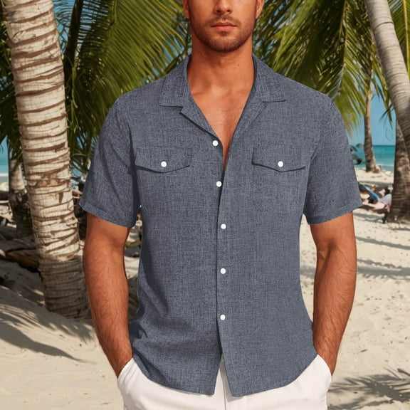 asjyhkr Linen Cotton Button down Shirt for Men Shirts Short Sleeve Mens Shirt for Beach Wear Summer Wear