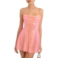 thumbnail image 2 of Women's Party Dress Club Dress Sleeveless Square Neck Adjustable Straps Bow Tie A Line Sequin Dress for Cocktail Banquet,Pink,XL, 2 of 5