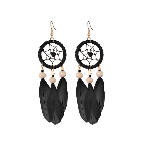 KDSJSXW Earrings Creative Long Coffee Feather Earrings Tassel Ear Accessories Bohemian Style foreign Trade Accessories Gift Gold Studs Earrings for Women Pearl Stud Earrings (Black,One Size)