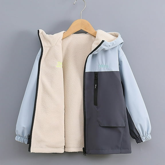 jobturf Boys Girls Rain Jacket Lightweight Waterproof Kids Windbreaker Casual Soft Polar Fleece Lined Hooded Raincoat with Pocket 4-15 Years