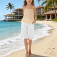 thumbnail image 2 of EnJoCho Teen Girls 2 Piece Cotton Linen Outfit Summer Casual Trendy Sets Sleeveless Cam𝗂 Tank Tops Loose Wide Leg Flowy Palazz𝗈 Shorts Girls Shirt And Shorts Set, 2 of 4