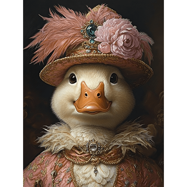 Qisvanset Framed Canvas Wall Art 12x16 Inch Noble Duck Feather Hat Classic Whimsical Wall Decor