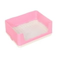 thumbnail image 1 of Caja de arena para gatos, inodoro para mascotas, fácil de limpiar con rejilla, bandeja de inodoro para orinar, caja de inodoro esquinera para Chinchil rosa, 1 of 8