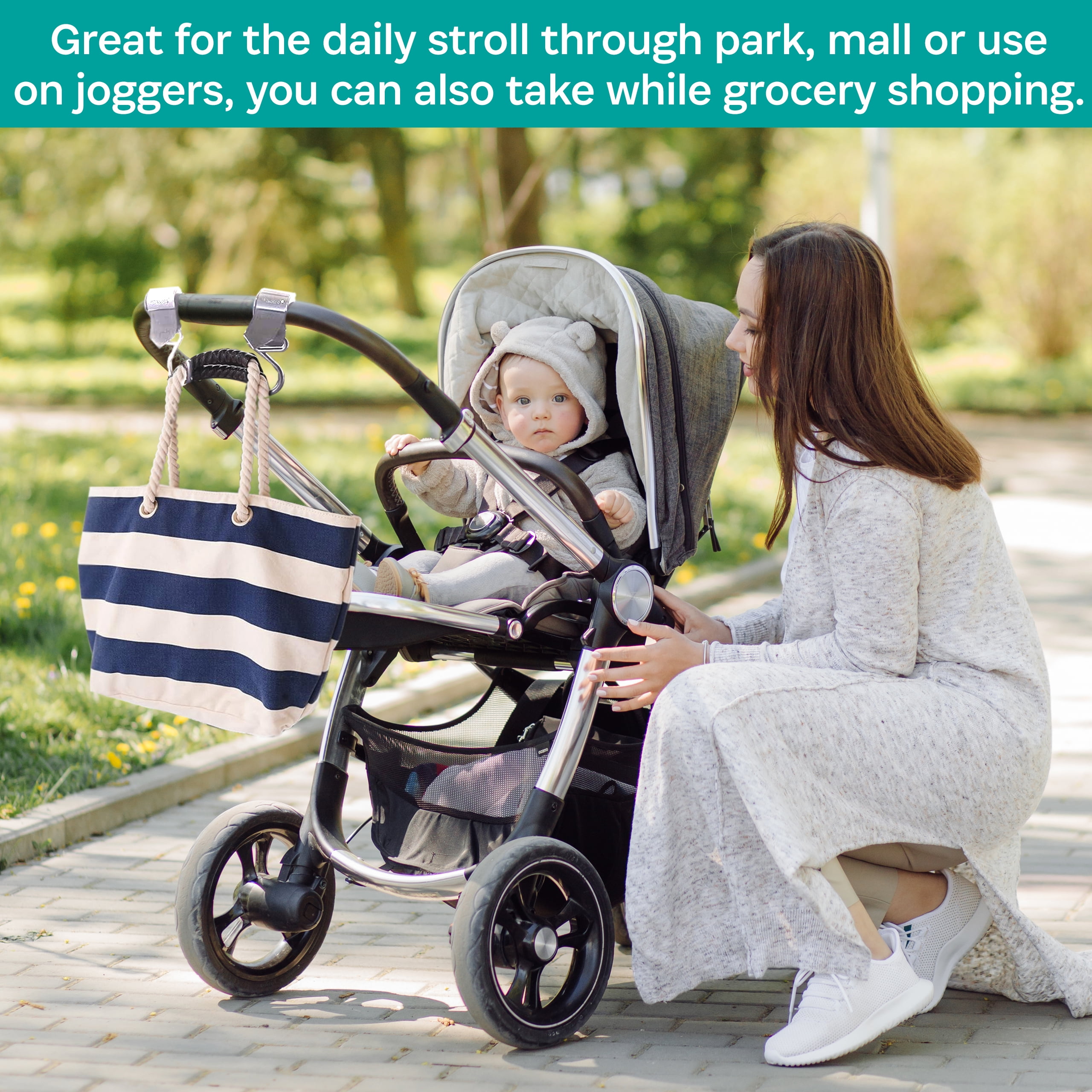 BuggyGear Boutique Stroller Hooks (Set of 2) - Platinum