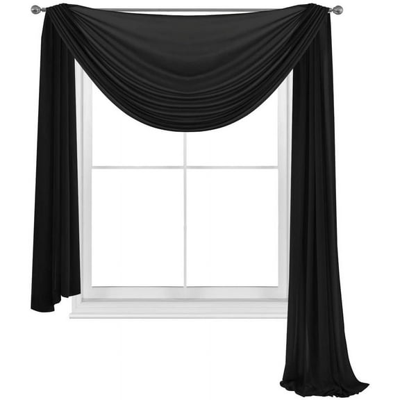 Black Scarves Elegance Sheer Voile Window Curtain Scarf Fully Stitched and Hemmed Valance 216'' Inch Long 
