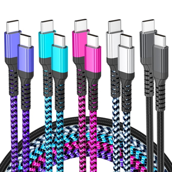 5‑Pack USB‑C to USB‑C 60W Fast Charging Cable (3FT 3FT 3FT 6FT 6FT), Type‑C Charger Cord Compatible with iPhone 17 16 15 Pro Max, Samsung S25 S24, iPad Mini Air, MacBook Pro 2022