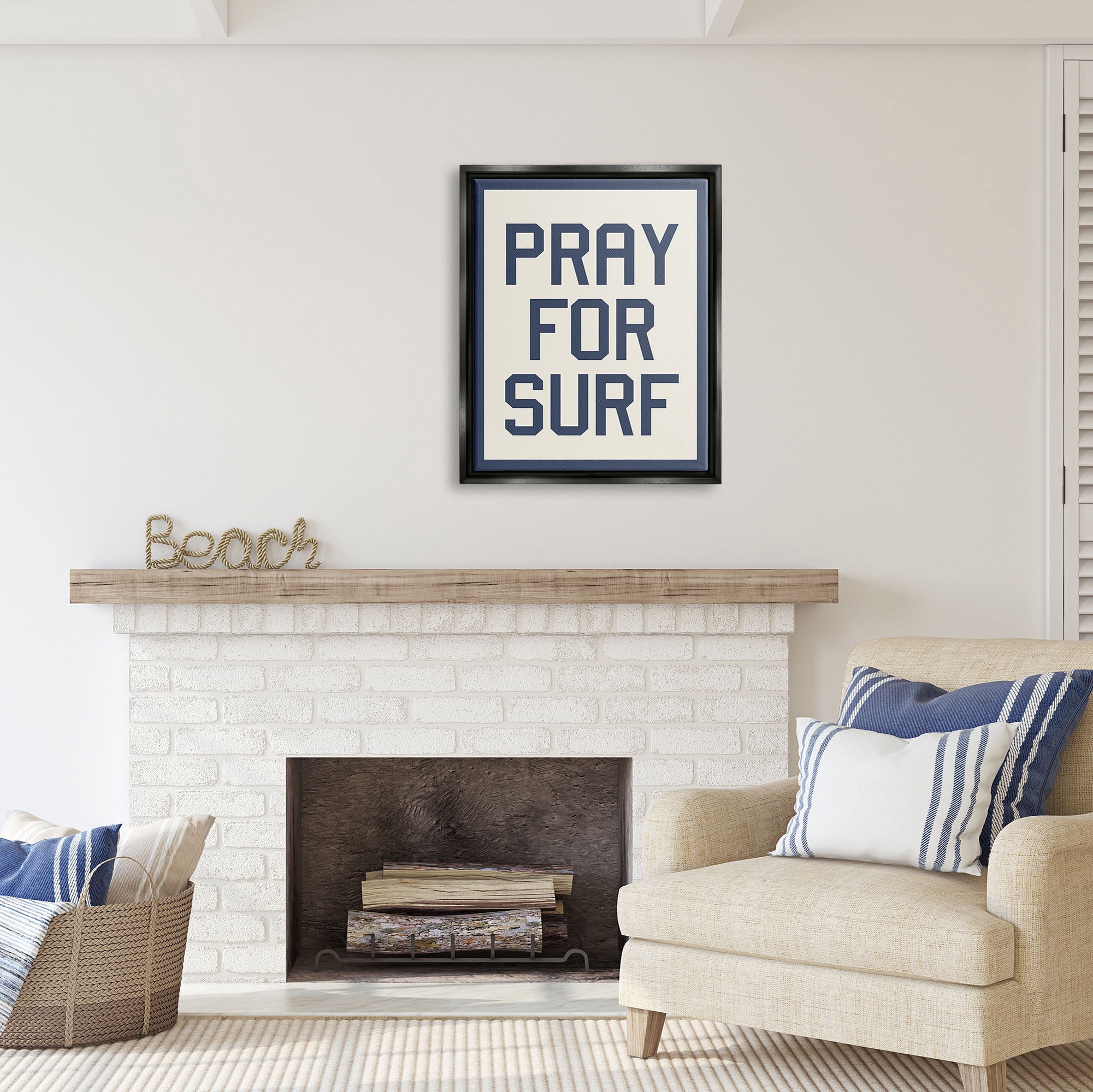 Stupell Industries Pray for Surf Phrase Nature Painting Black Floater Framed Art Print Wall Art, 25 x 31