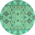 thumbnail image 1 of Ahgly Company Machine Washable Indoor Round Persian Turquoise Blue Traditional Area Rugs, 3' Round, 1 of 4