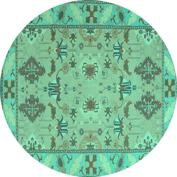Ahgly Company Machine Washable Indoor Round Persian Turquoise Blue Traditional Area Rugs, 3' Round