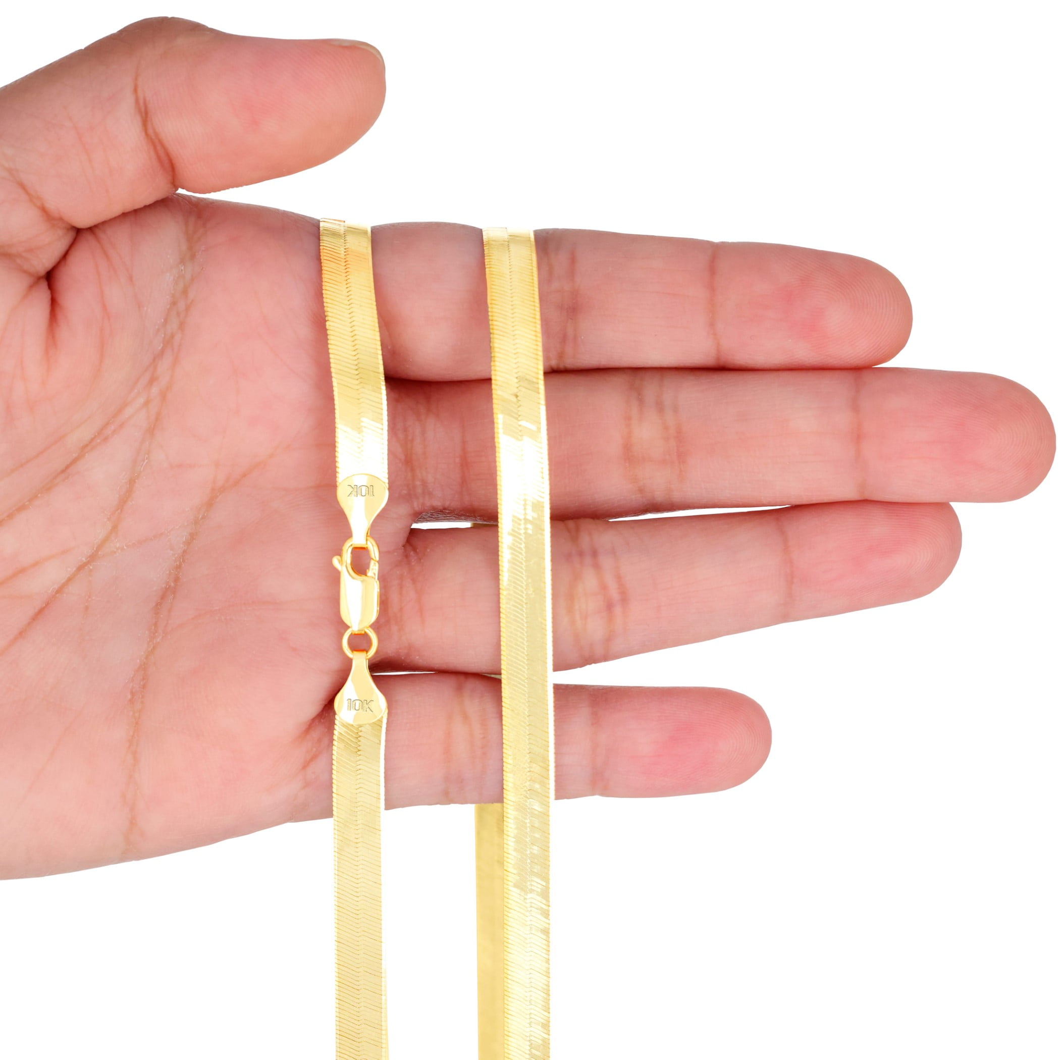 Nuragold 10k Real Yellow Gold Solid Herringbone Flexible 6mm Chain Necklace (16"-24") Italian Jewelry for Men & Women