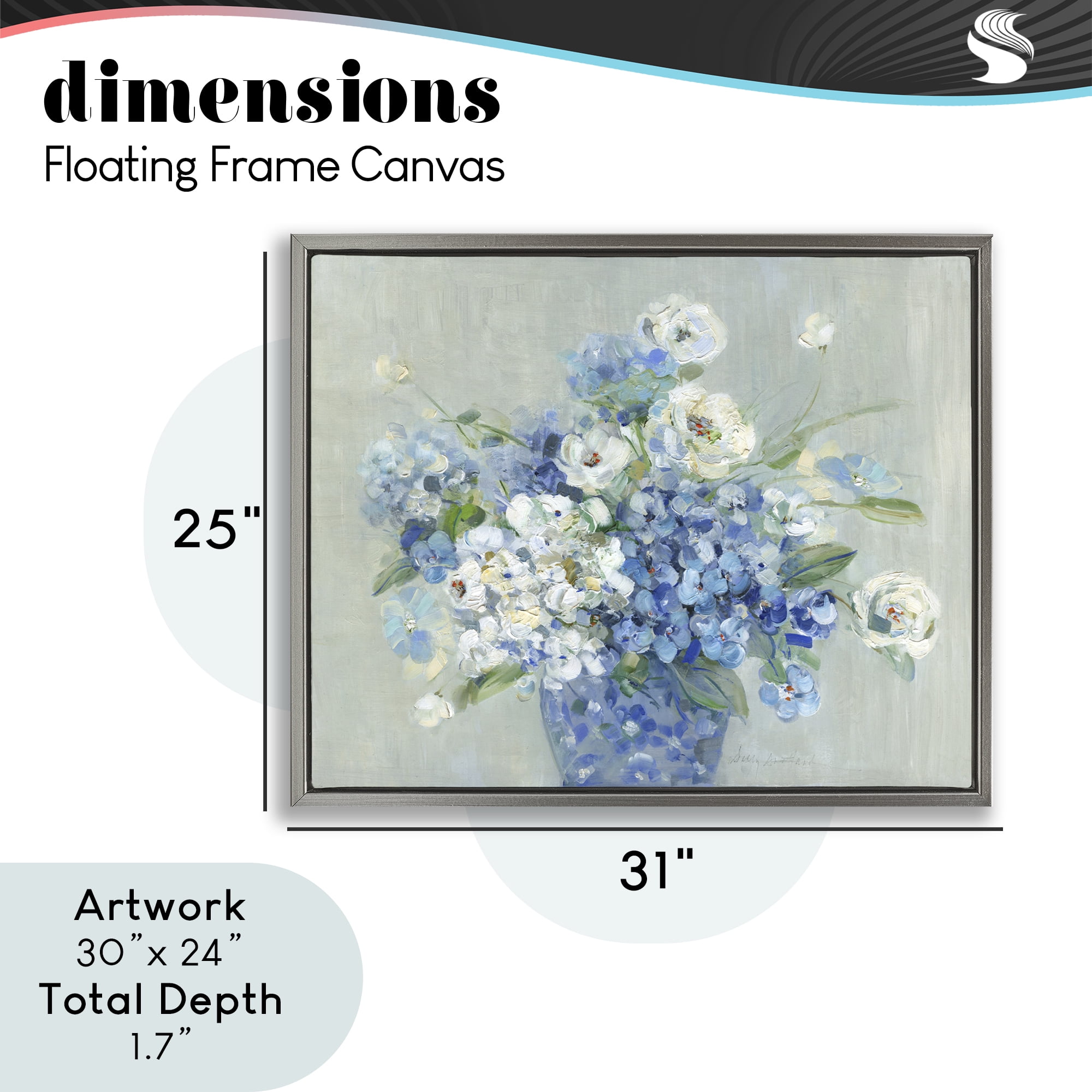 Stupell Industries Serene Blue And White Bouquet Gray Framed Floater Canvas Wall Art, design by Sally Swatland