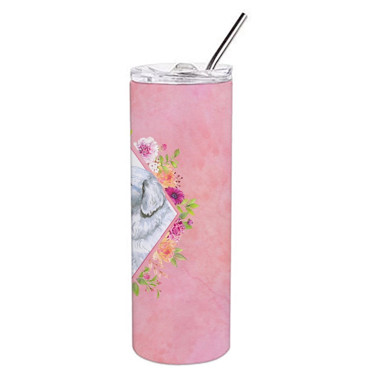 Carolines Treasures CK4160TBL20 Great Pyrenees Pink Flowers Stainless Steel 20 oz Skinny Tumbler 20 oz multicolor