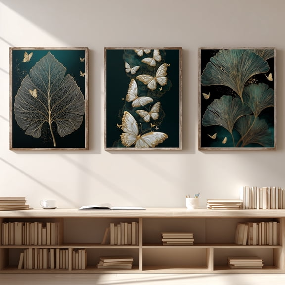 Abstract Black Gold Butterfly Leaves Canvas Painting Wall Art for Living Room Bedroom Decoration, Poster Print, Frameless