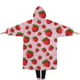 thumbnail image 2 of Oversized Wearable Blanket Hoodie,Red Strawberry Plants Fruit Dot Pink Pattern Sherpa Blanket Hoodie with Super Pockets,Super Warm Fuzzy Pullover for Women & Men, 2 of 6