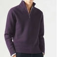 thumbnail image 2 of JTieacloth Cardigan Sweaters for Men Male Casual Simple Bottom Sweater Solid Color Warm Wool Knit Half Zip Long Sleeve Sweater(Purple,L), 2 of 6
