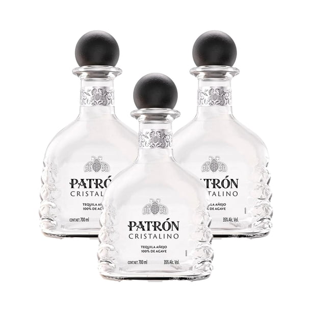 Paquete de 3 Tequila Patrón Cristalino Añejo 700 ml