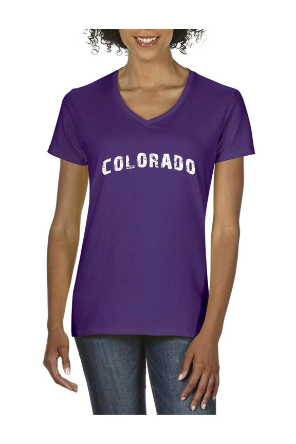 - Women's T-Shirt V-Neck Short Sleeve, up to Women Size 3XL - Colorado