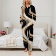 thumbnail image 2 of Gold Glitter Marble Swirls Design Womens Pyjamas Set Button Up Pyjamas Womens with Long Sleeve Top And Wide Leg Pants V-neck Loungewear Sets, 2 of 9