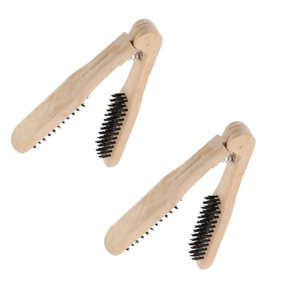 GARVALON 2Pcs V Shaped Hair Straightening Brush With Anti Static Function For Women Home Use 11.8x1.6in Wooden Material