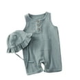 thumbnail image 2 of Zpanxa Infant Girl Strap Romper Suspender Jumpsuit Outfit Set 2 Piece Summer Clothes with Ruffle Hat Soft Breathable Vest Bodysuit Solid Color, 2 of 4