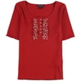 thumbnail image 1 of Nautica Womens Animal Print Ruffle Knit Blouse, Red, X-Small, 1 of 2