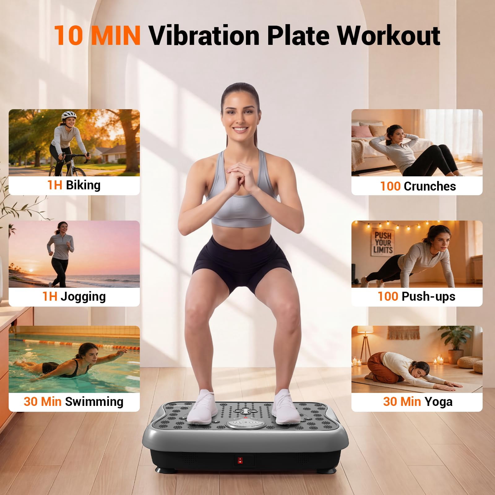 RIORUN Vibration Plate Exercise Machine with 300 Speeds and 150w, 460 lbs, Silver
