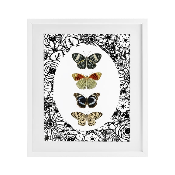 Stupell Industries Traditional Floral Butterfly Lineup White Framed Print Under Glass, 17 x 21, by Dan Meneely