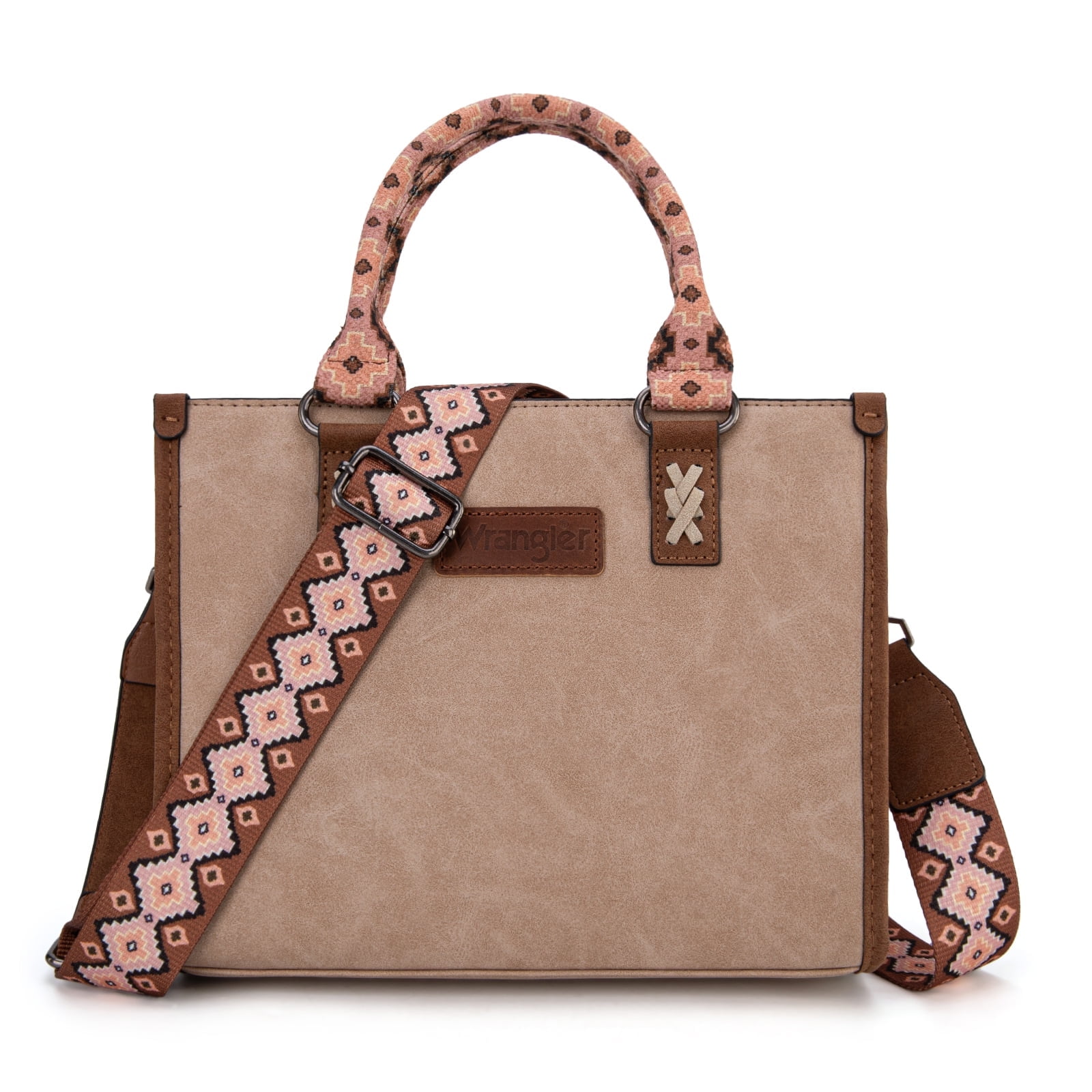 Wrangler Tote Bag for Women Western Retro Purse Top Handle Handbags with Aztec Strap, khaki