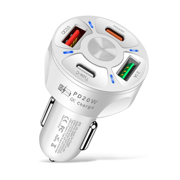 Cargador CARGAR RÁPIDO CADROLE CIRO CIRGADOR USB 4 Puertos con LED PD20W+Type-C+2USB (QC3.0+3.1A) Para 15 14 13 12 Pro Max Blue