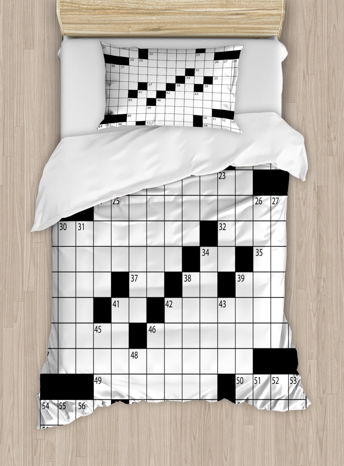 Word Search Puzzle Duvet Cover Set Twin Size, Blank Newspaper Style Crossword Puzzle with