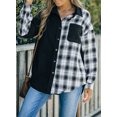 thumbnail image 5 of Asyoly Women Corduroy Plaid Shirt Jacket Long Sleeve Button Down Color Block Shacket Jacket Boyfriend Oversized Coat Casual Tops With Pockets, 5 of 6