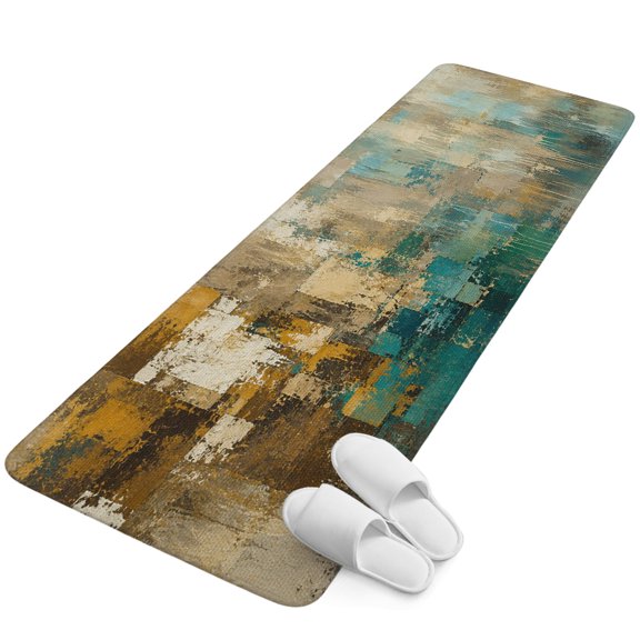 Runner Rug 1.64'x5.25', Teal Brown Abstract Non Slip Backing Floor Mats Soft Area Rugs, Absorbent Muddy Dirt Trapping Carpet for Entryway Hallway Kitchen Bedroom Vintage Mottled Gradient Modern Art