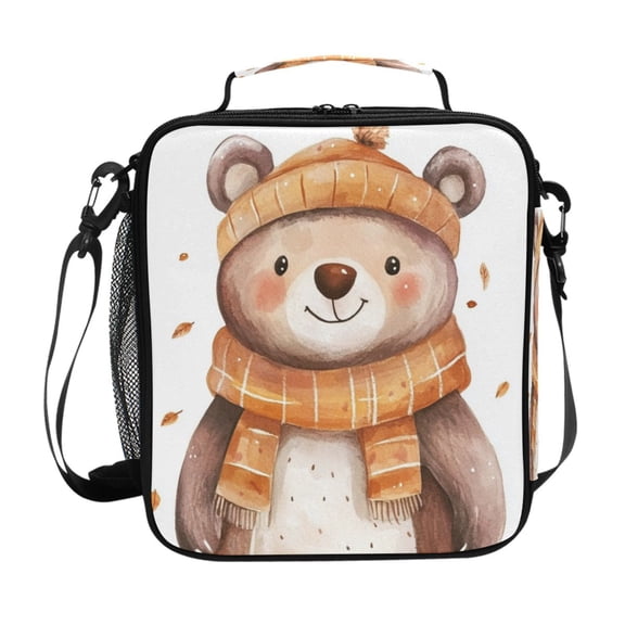 Square Lunch Bag 10.5*3.5*9.5 Inches Cooler Bag Lunch Bag Insulation Portable Durable Fashion Cartoon Gray Shawl Bear