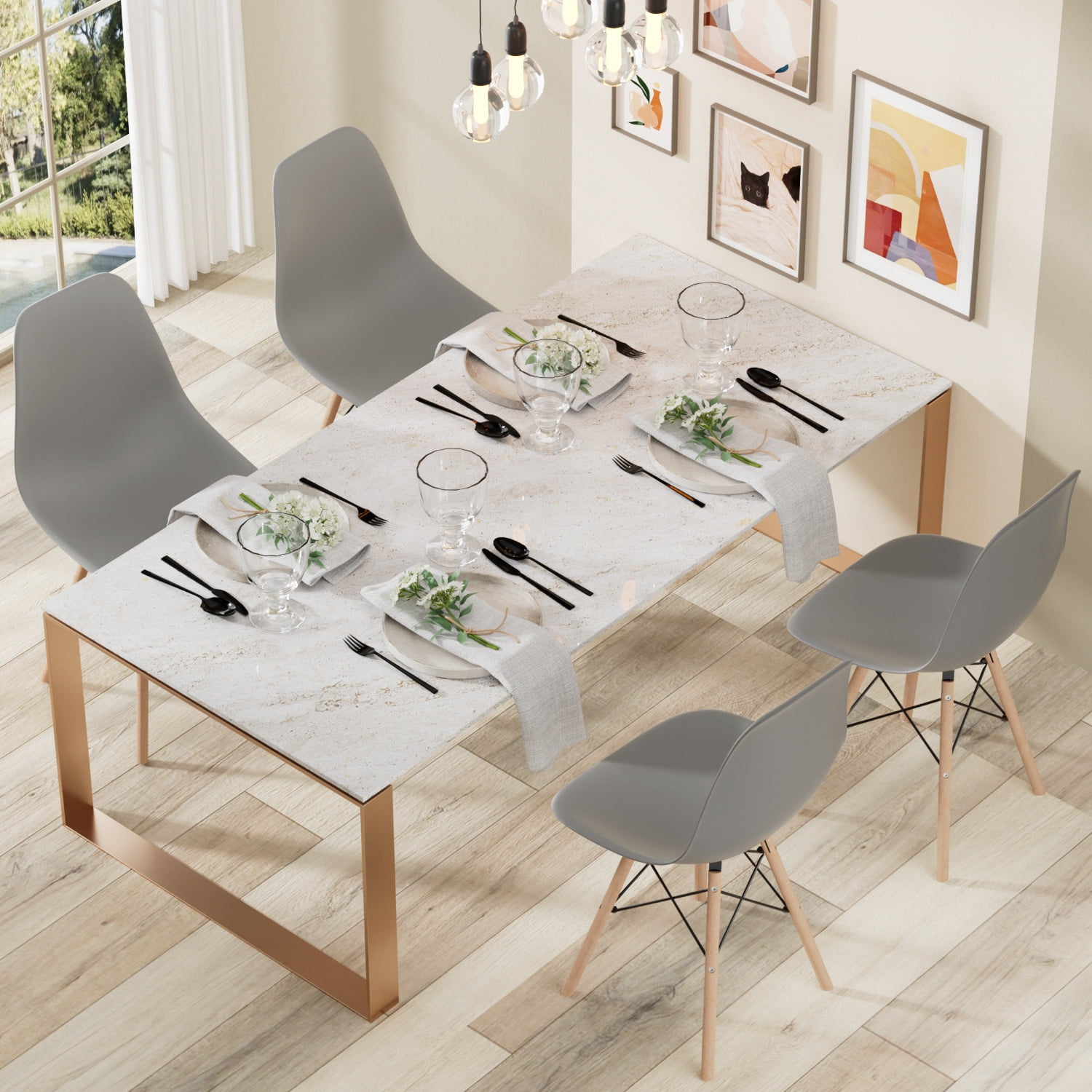 Furmax Modern Dining Chair Set of 4 Mid Century DSW Shell Chair for Kitchen, Dining, Bedroom, Living Room, Gray