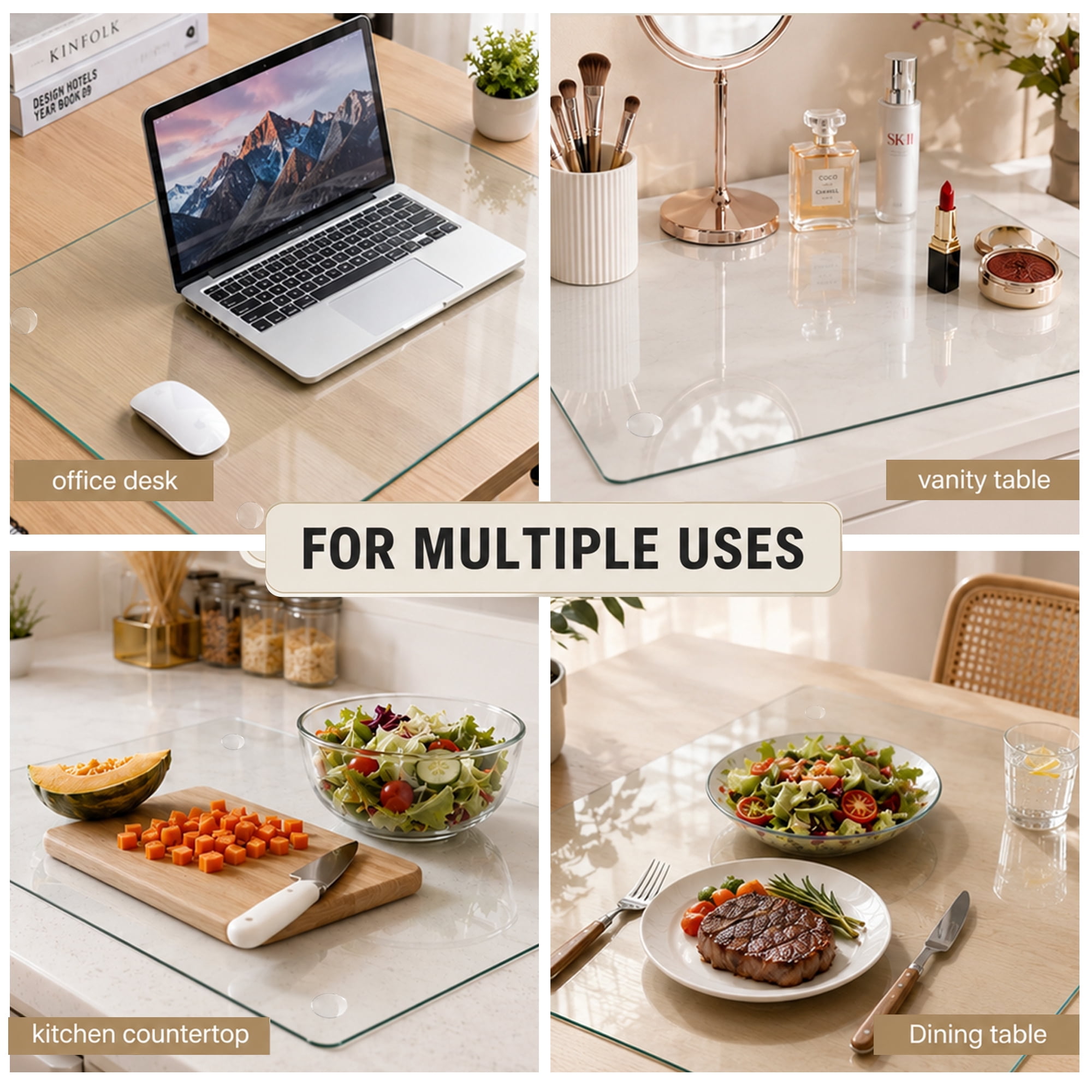 Leumius 20"x 32" Tempered Glass Table Mat for Kitchens Dining Rooms Living Rooms Offices