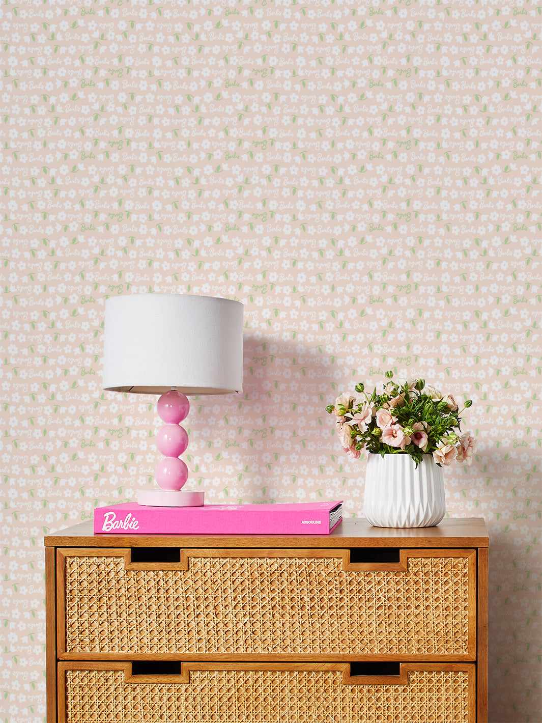 Learns to Cook Removable Vinyl Wallpaper by Barbie - White on Peach