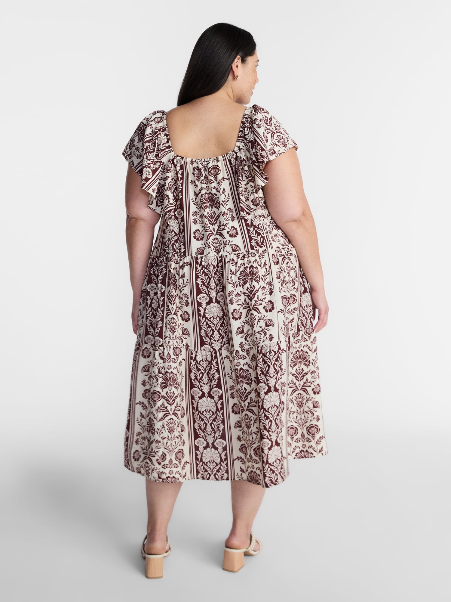 Terra & Sky Women's Plus Midi Dress with Flutter Sleeves, Sizes 0X-5X