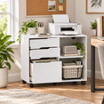 thumbnail image 3 of 3-Drawer Rolling File Cabinet with Large Open Storage Shelves, Lateral Mobile Printer Stand for Home Office, White-Wash Finish, 30.7" L x 15.2" W, 3 of 8