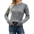 thumbnail image 2 of Langwyqu Fall Winter Women Long Sleeve Cable Knit Sweater Pullover, 2 of 5