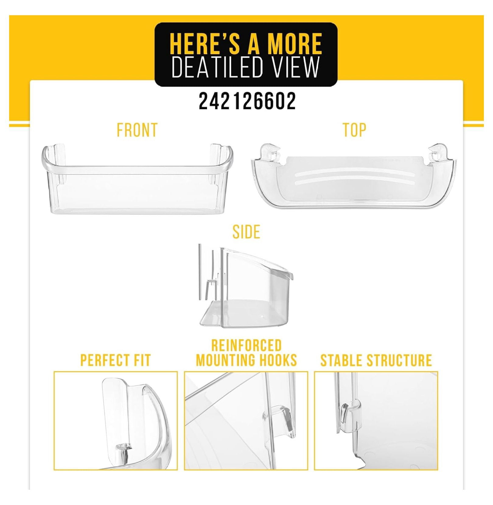 Refrigerator Door Shelf Bottom Bin Replacement, Clear Plastic Storage Organizer