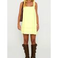 thumbnail image 2 of Yellow Loose Mini Dress With Lace Trim Square Neck Sleeveless Casual Summer Dress For Beach Club Streetwear, 2 of 7